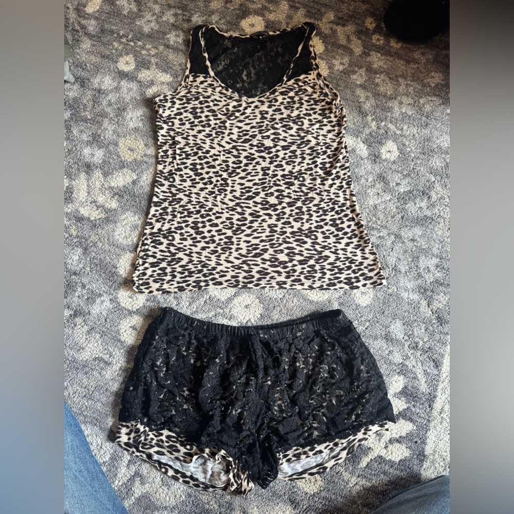 Tart Intimates Leopard Print and Black Lace Pajama Set